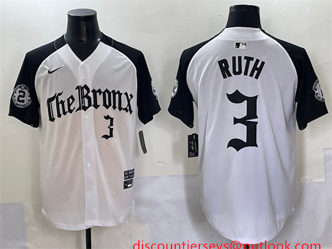 Men's New York Yankees #3 Babe Ruth White Black 'Gothic Legacy Edition' Vapor Premier Limited Stitched Baseball Jersey Men's New York Yankees #3 Babe Ruth White Black 'Gothic Legacy Edition' Vapor Premier Limited Stitched Baseball Jersey