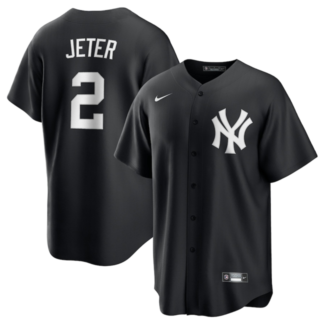 Men's New York Yankees #2 Derek Jeter Black Lights Out Limited Stitched Baseball Jersey Men's New York Yankees #2 Derek Jeter Black Lights Out Limited Stitched Baseball Jersey
