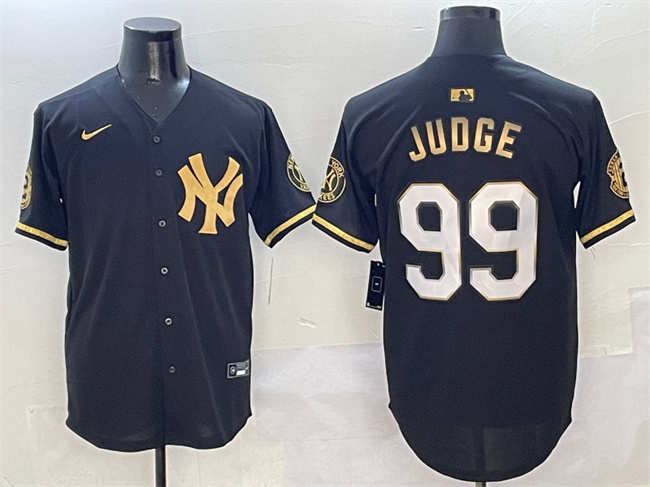 Men's New York Yankees #99 Aaron Judge Black Gold With Patch Limited Stitched Baseball Jersey Men's New York Yankees #99 Aaron Judge Black Gold With Patch Limited Stitched Baseball Jersey