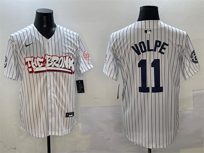 Men's New York Yankees #11 Anthony Volpe White Bronx Graffiti Vapor Limited Stitched Baseball Jersey Men's New York Yankees #11 Anthony Volpe White Bronx Graffiti Vapor Limited Stitched Baseball Jersey
