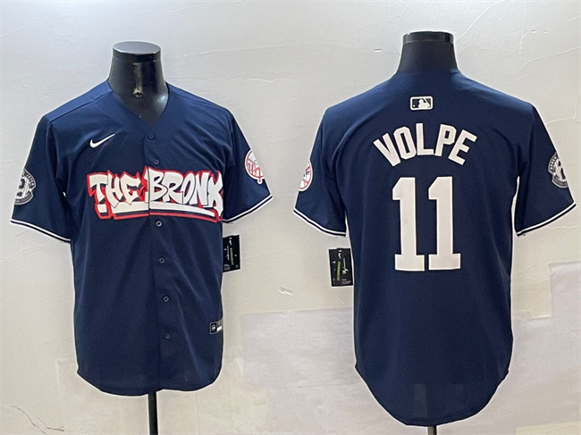 Men's New York Yankees #11 Anthony Volpe Navy Bronx Graffiti Vapor Limited Stitched Baseball Jersey Men's New York Yankees #11 Anthony Volpe Navy Bronx Graffiti Vapor Limited Stitched Baseball Jersey