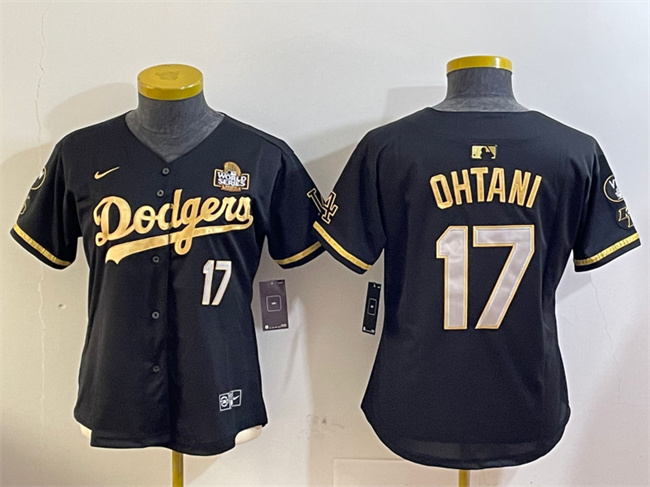 Women's Los Angeles Dodgers #17 Shohei Ohtani Black Gold 2024 World Series Vin & Kobe Patch Limited Stitched Baseball Jersey(Run Small) Women's Los Angeles Dodgers #17 Shohei Ohtani Black Gold 2024 World Series Vin & Kobe Patch Limited Stitched Baseball Jersey(Run Small)