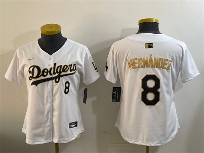 Women's Los Angeles Dodgers #8 Enrique Hernández White Gold Home Limited Stitched Baseball Jersey(Run Small) Women's Los Angeles Dodgers #8 Enrique Hernández White Gold Home Limited Stitched Baseball Jersey(Run Small)