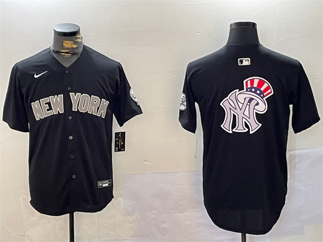 Men's New York Yankees Team Big Logo Black With Patch Limited Stitched Baseball Jersey Men's New York Yankees Team Big Logo Black With Patch Limited Stitched Baseball Jersey