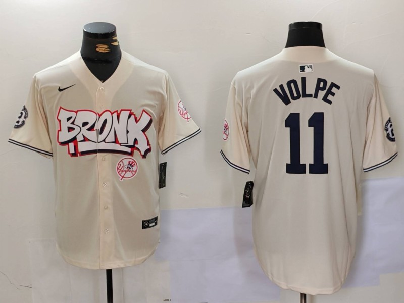 Men's New York Yankees #11 Anthony Volpe Cream The Bronx Graffiti V2 Vapor Limited Stitched Baseball Jersey 1 Men's New York Yankees #11 Anthony Volpe Cream The Bronx Graffiti V2 Vapor Limited Stitched Baseball Jersey 1