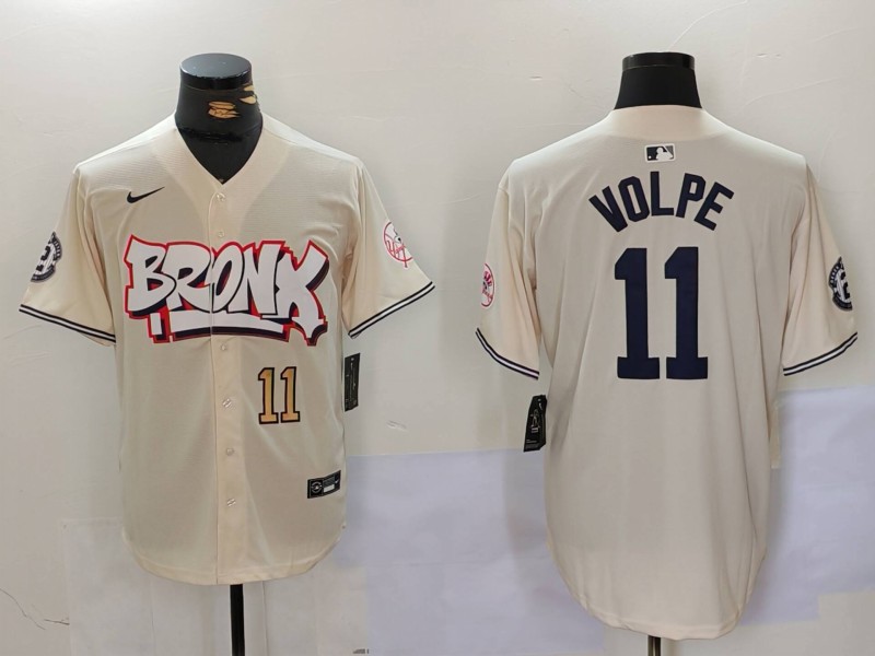 Men's New York Yankees #11 Anthony Volpe Cream The Bronx Graffiti V2 Vapor Limited Stitched Baseball Jersey Men's New York Yankees #11 Anthony Volpe Cream The Bronx Graffiti V2 Vapor Limited Stitched Baseball Jersey