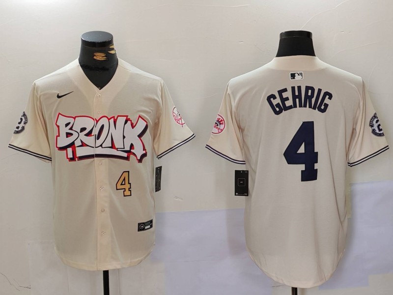 Men's New York Yankees #4 Lou Gehrig The Bronx Graffiti V2 Vapor Limited Stitched Baseball Jersey Men's New York Yankees #4 Lou Gehrig The Bronx Graffiti V2 Vapor Limited Stitched Baseball Jersey