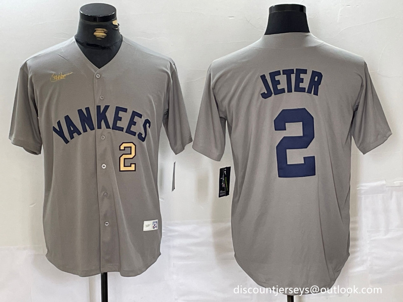 Men's New York Yankees #2 Derek Jeter Grey Cool Base Stitched Baseball Jersey 4 Men's New York Yankees #2 Derek Jeter Grey Cool Base Stitched Baseball Jersey 4