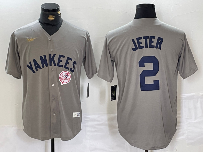 Men's New York Yankees #2 Derek Jeter Grey Cool Base Stitched Baseball Jersey 3 Men's New York Yankees #2 Derek Jeter Grey Cool Base Stitched Baseball Jersey 3