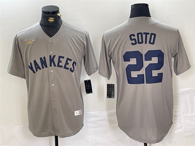 Men's New York Yankees #22 Juan Soto Grey Cool Base Stitched Baseball Jersey Men's New York Yankees #22 Juan Soto Grey Cool Base Stitched Baseball Jersey