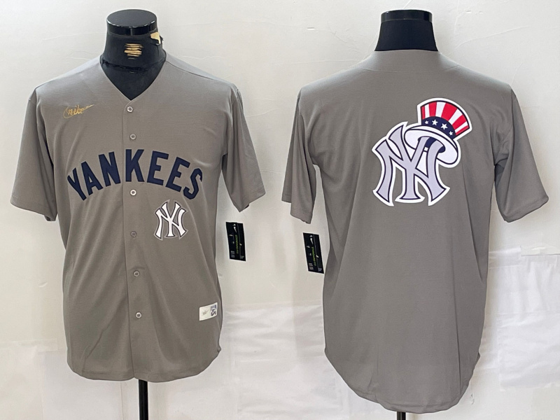 Men's New York Yankees Grey Team Big Logo Cool Base Stitched Baseball Jersey 008 Men's New York Yankees Grey Team Big Logo Cool Base Stitched Baseball Jersey 008