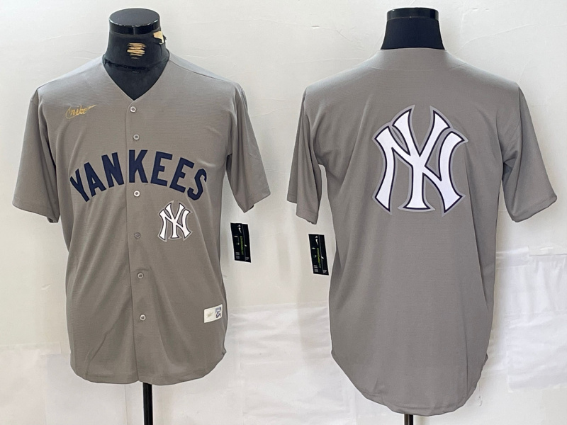 Men's New York Yankees Grey Team Big Logo Cool Base Stitched Baseball Jersey 007 Men's New York Yankees Grey Team Big Logo Cool Base Stitched Baseball Jersey 007
