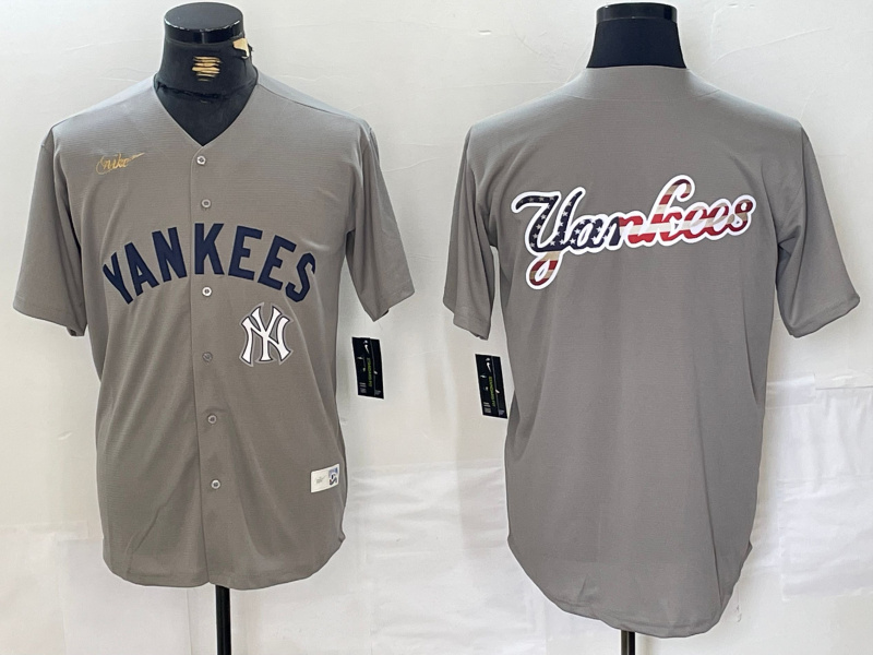 Men's New York Yankees Grey Team Big Logo Cool Base Stitched Baseball Jersey 002 Men's New York Yankees Grey Team Big Logo Cool Base Stitched Baseball Jersey 002