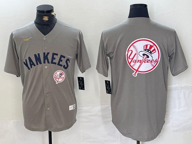 Men's New York Yankees Grey Team Big Logo Cool Base Stitched Baseball Jersey 001 Men's New York Yankees Grey Team Big Logo Cool Base Stitched Baseball Jersey 001