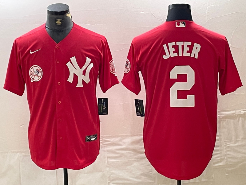 Men's New York Yankees #2 Derek Jeter Red Cool Base Stitched Baseball Jersey 1 Men's New York Yankees #2 Derek Jeter Red Cool Base Stitched Baseball Jersey 1