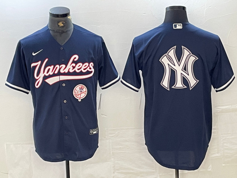 Men's New York Yankees Big LOGO Navy Cool Base Stitched Baseball Jersey 27 Men's New York Yankees Big LOGO Navy Cool Base Stitched Baseball Jersey 27