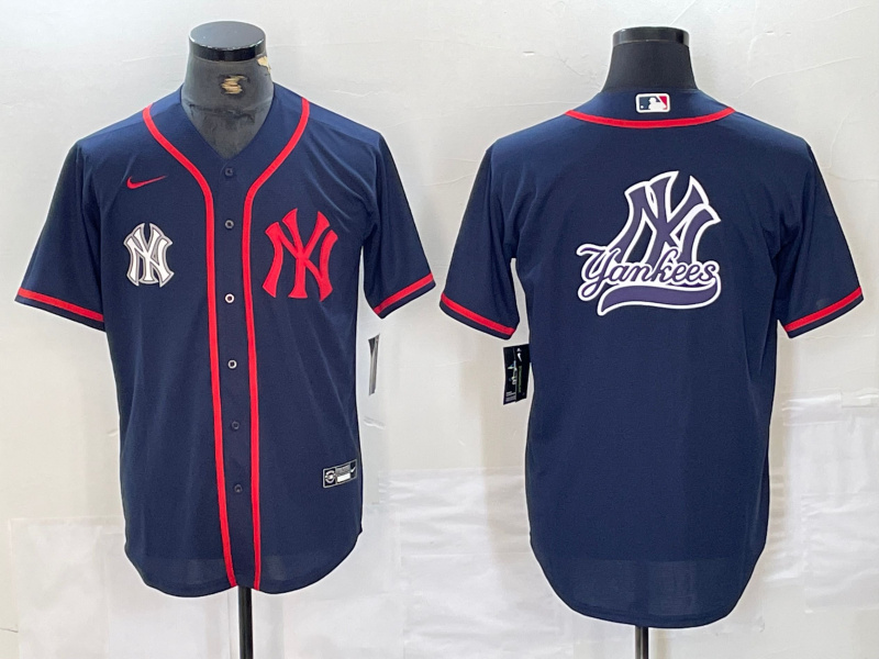 Men's New York Yankees Big LOGO Navy Cool Base Stitched Baseball Jersey 22 Men's New York Yankees Big LOGO Navy Cool Base Stitched Baseball Jersey 22