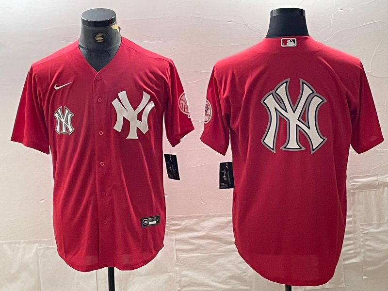 Men's New York Yankees Big Logo Red Cool Base Stitched Baseball Jersey 15 Men's New York Yankees Big Logo Red Cool Base Stitched Baseball Jersey 15