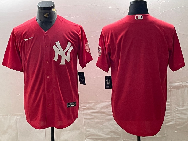 Men's New York Yankees Big Logo Red Cool Base Stitched Baseball Jersey 12 Men's New York Yankees Big Logo Red Cool Base Stitched Baseball Jersey 12