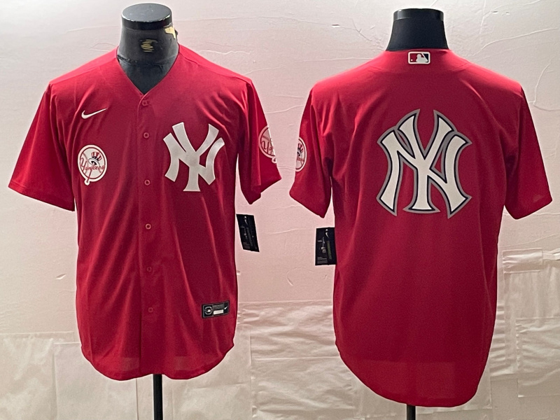 Men's New York Yankees Big Logo Red Cool Base Stitched Baseball Jersey 11 Men's New York Yankees Big Logo Red Cool Base Stitched Baseball Jersey 11