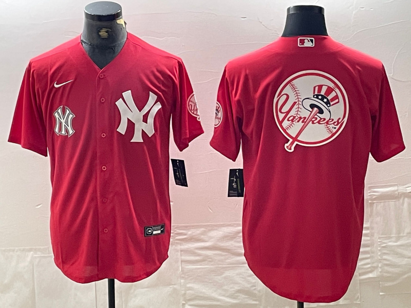 Men's New York Yankees Big Logo Red Cool Base Stitched Baseball Jersey 10 Men's New York Yankees Big Logo Red Cool Base Stitched Baseball Jersey 10