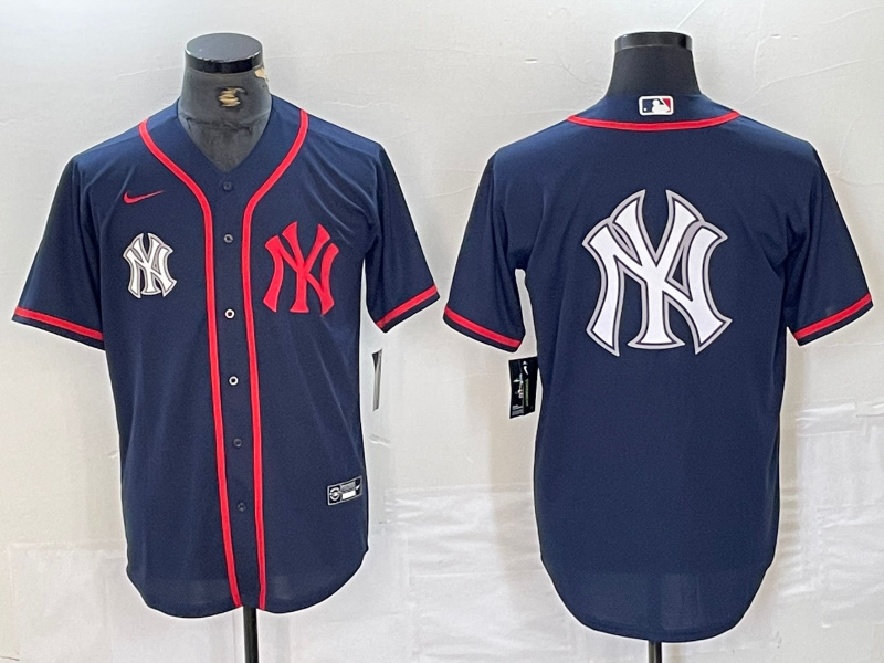 Men's New York Yankees Big LOGO Navy Cool Base Stitched Baseball Jersey 7 Men's New York Yankees Big LOGO Navy Cool Base Stitched Baseball Jersey 7
