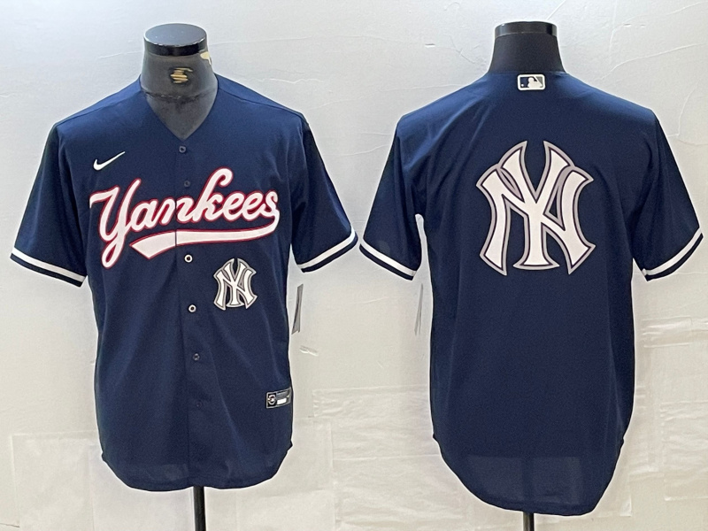 Men's New York Yankees Big LOGO Navy Cool Base Stitched Baseball Jersey 1 Men's New York Yankees Big LOGO Navy Cool Base Stitched Baseball Jersey 1