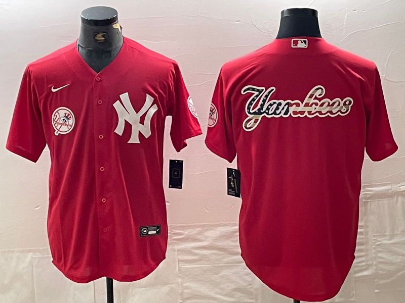Men's New York Yankees Big Logo Red Cool Base Stitched Baseball Jersey 8 Men's New York Yankees Big Logo Red Cool Base Stitched Baseball Jersey 8