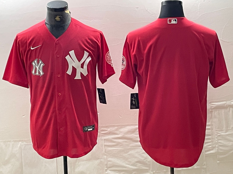 Men's New York Yankees Big Logo Red Cool Base Stitched Baseball Jersey 5 Men's New York Yankees Big Logo Red Cool Base Stitched Baseball Jersey 5