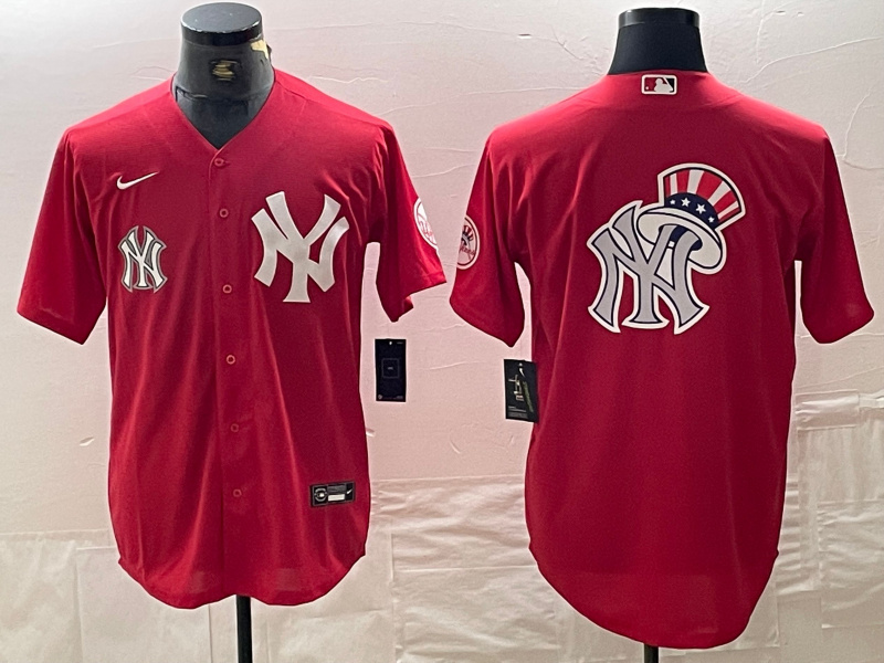 Men's New York Yankees Big Logo Red Cool Base Stitched Baseball Jersey 3 Men's New York Yankees Big Logo Red Cool Base Stitched Baseball Jersey 3