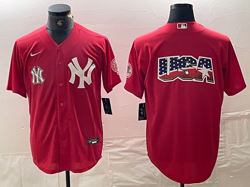 Men's New York Yankees Big Logo Red Cool Base Stitched Baseball Jersey 1 Men's New York Yankees Big Logo Red Cool Base Stitched Baseball Jersey 1