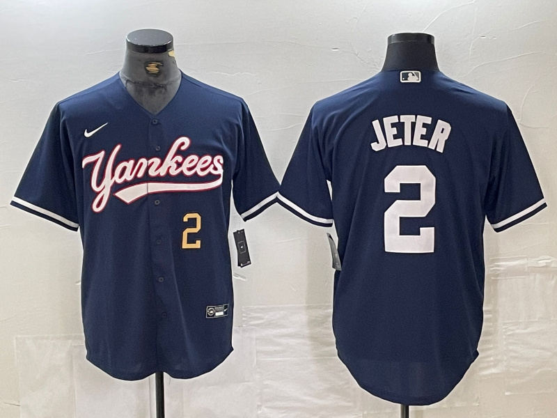 Men's New York Yankees #2 Derek Jeter Number Navy Cool Base Stitched Baseball Jersey Men's New York Yankees #2 Derek Jeter Number Navy Cool Base Stitched Baseball Jersey