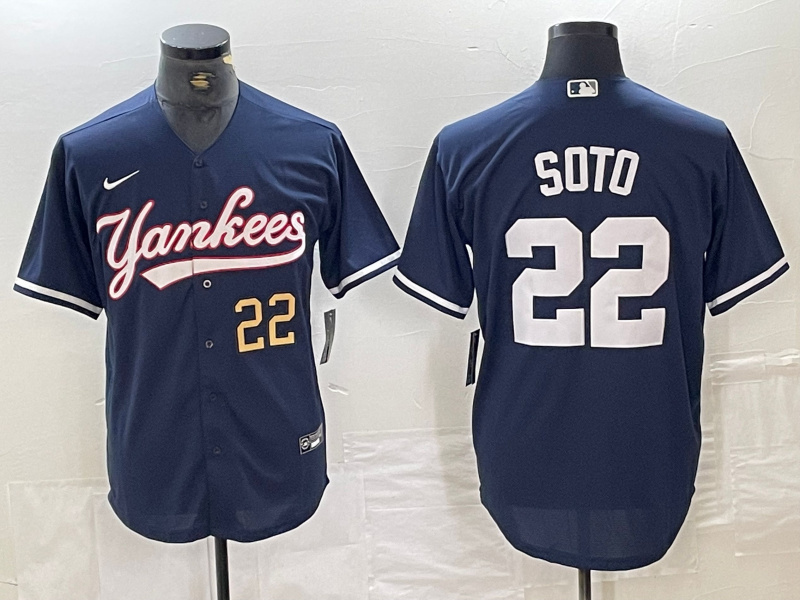 Men's New York Yankees #22 Juan Soto Number Navy Cool Base Stitched Baseball Jerse Men's New York Yankees #22 Juan Soto Number Navy Cool Base Stitched Baseball Jerse