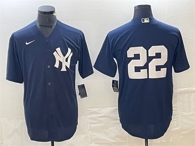 Men's New York Yankees #22 Juan Soto Navy Cool Base Stitched Baseball Jerseys Men's New York Yankees #22 Juan Soto Navy Cool Base Stitched Baseball Jerseys