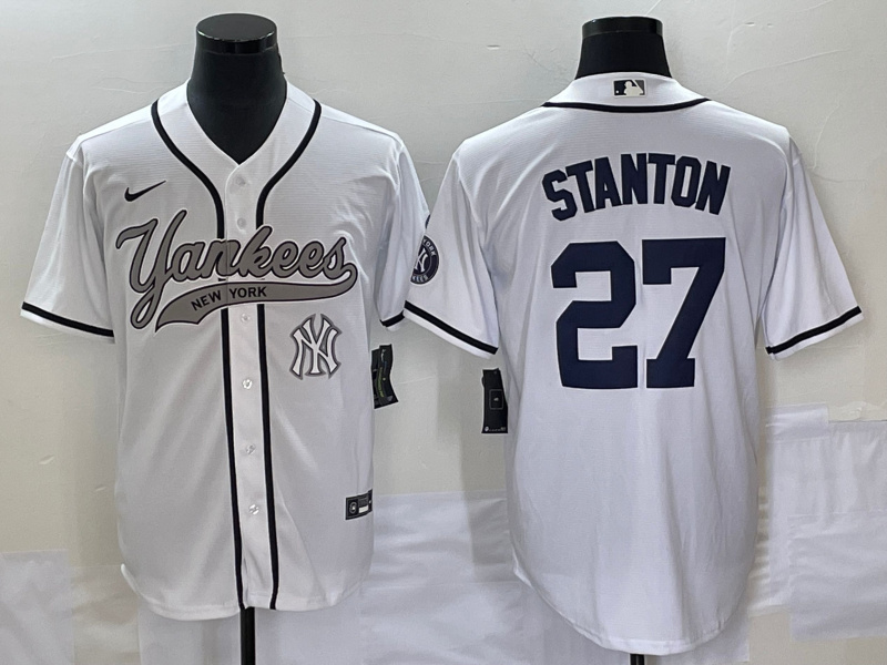 Men's New York Yankees #27 Giancarlo Stanton White With Patch Cool Base Stitched Baseball Jersey Men's New York Yankees #27 Giancarlo Stanton White With Patch Cool Base Stitched Baseball Jersey