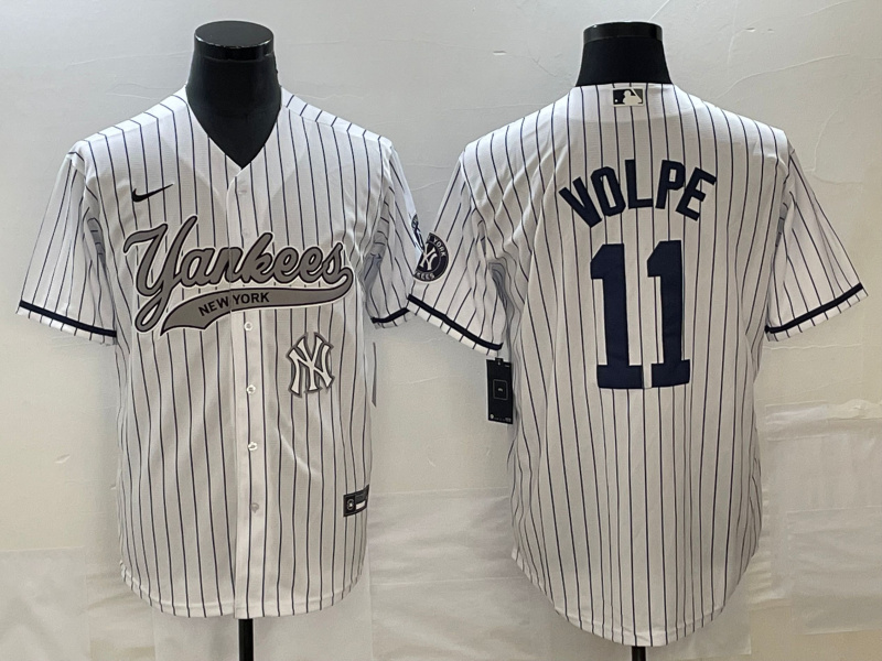 Men's New York Yankees #11 Anthony Volpe White With Patch Cool Base Stitched Baseball Jersey Men's New York Yankees #11 Anthony Volpe White With Patch Cool Base Stitched Baseball Jersey