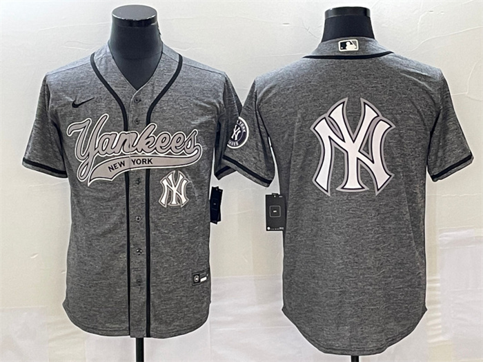Men's New York Yankees Gray Team Big Logo Cool Base Stitched Baseball Jersey Men's New York Yankees Gray Team Big Logo Cool Base Stitched Baseball Jersey