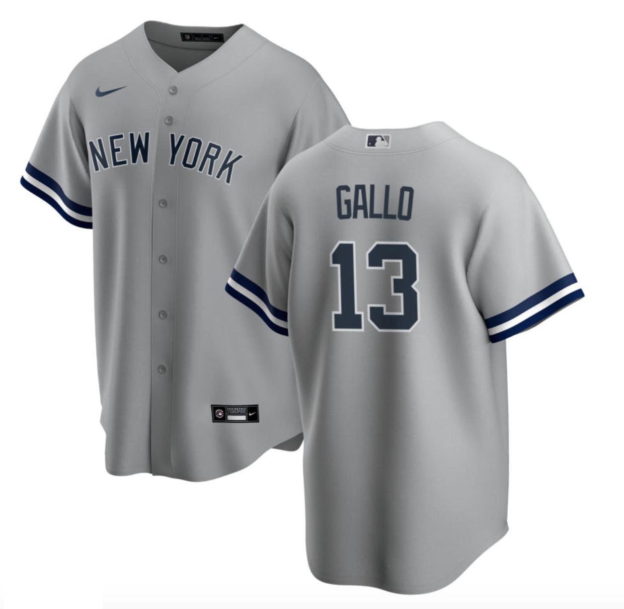 New York Yankees #13 Joey Gallo Men's Nike Gray Road MLB Jersey New York Yankees #13 Joey Gallo Men's Nike Gray Road MLB Jersey
