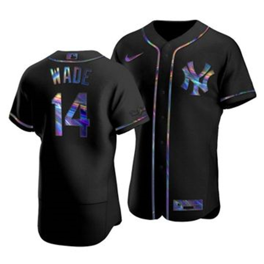 New York Yankees #14 Tyler Wade Men's Nike Iridescent Holographic Collection MLB Jersey - Black New York Yankees #14 Tyler Wade Men's Nike Iridescent Holographic Collection MLB Jersey - Black