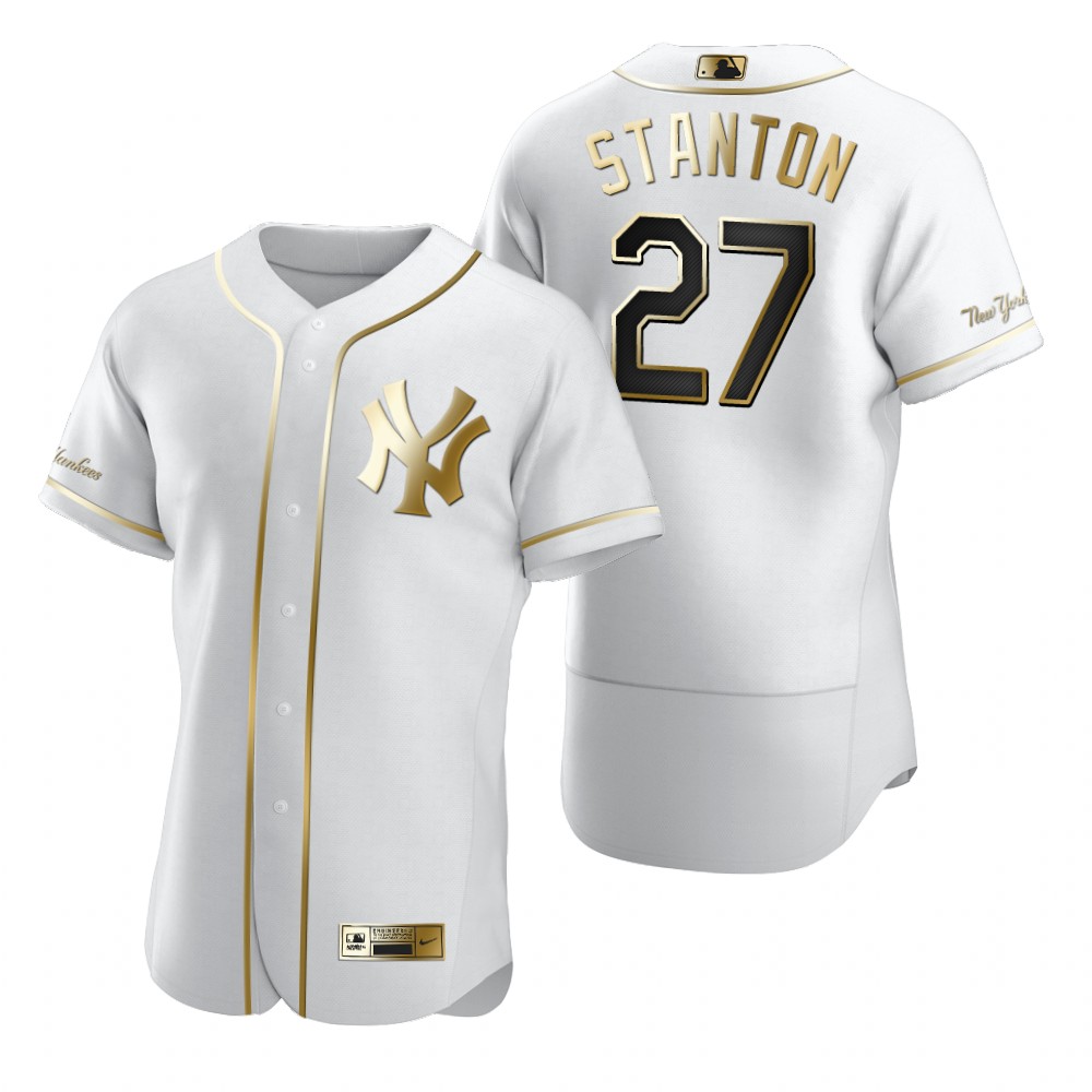 New York Yankees #27 Giancarlo Stanton White Nike Men's Authentic Golden Edition MLB Jersey New York Yankees #27 Giancarlo Stanton White Nike Men's Authentic Golden Edition MLB Jersey