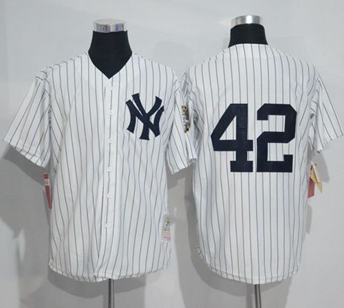 Mitchell And Ness Yankees #42 Mariano Rivera White Strip Throwback Stitched MLB Jersey Mitchell And Ness Yankees #42 Mariano Rivera White Strip Throwback Stitched MLB Jersey
