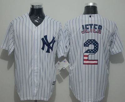 Yankees #2 Derek Jeter White Strip USA Flag Fashion Stitched MLB Jersey Yankees #2 Derek Jeter White Strip USA Flag Fashion Stitched MLB Jersey