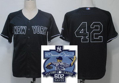 New York Yankees 42 Mariano Rivera All-Time Leader 602 Saves Patch Black Jersey New York Yankees 42 Mariano Rivera All-Time Leader 602 Saves Patch Black Jersey
