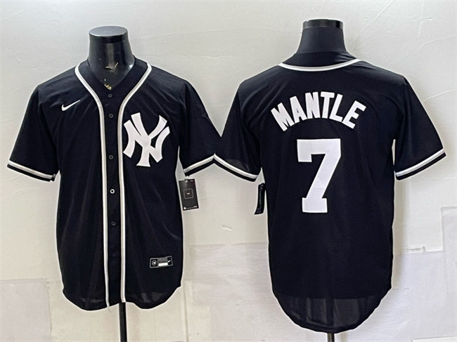 Men's New York Yankees #7 Mickey Mantle 2026 Fashion Replica Black Out Stitched Baseball Jersey Men's New York Yankees #7 Mickey Mantle 2026 Fashion Replica Black Out Stitched Baseball Jersey