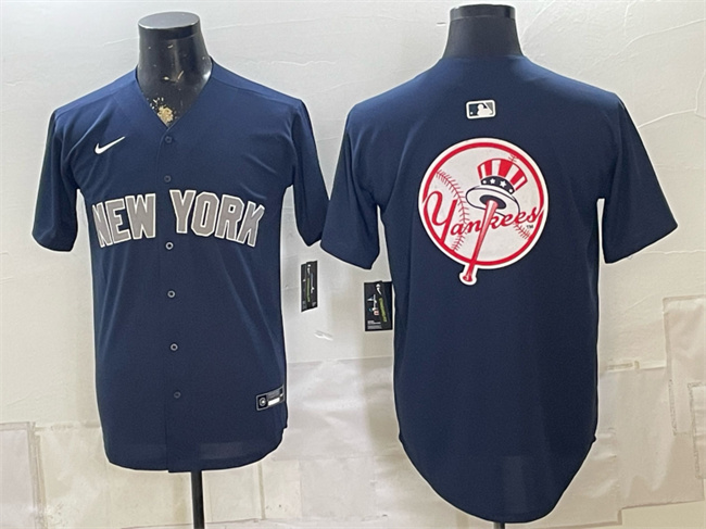 Men's New York Yankees Team Big Logo Navy Limited Stitched Baseball Jersey 003