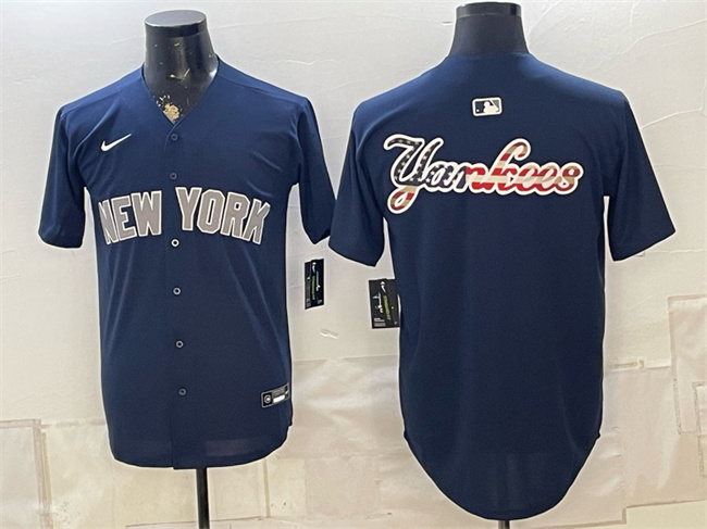 Men's New York Yankees Team Big Logo Navy Limited Stitched Baseball Jersey 002