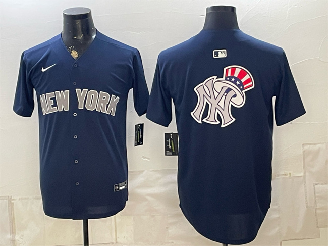 Men's New York Yankees Team Big Logo Navy Limited Stitched Baseball Jerseys