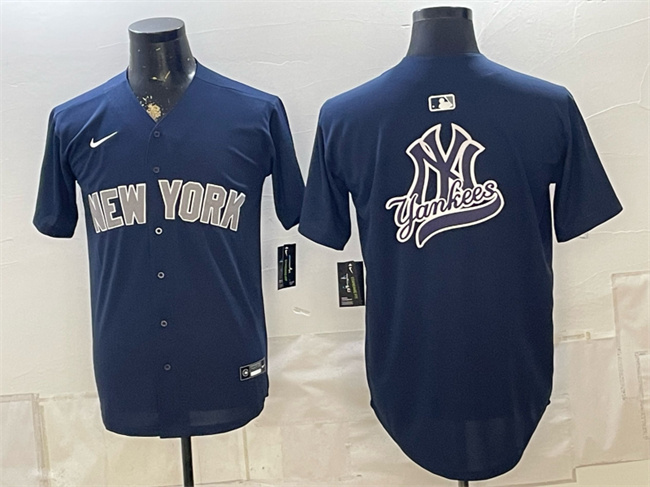 Men's New York Yankees Team Big Logo Navy Limited Stitched Baseball Jersey