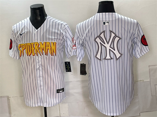 Men's New York Yankees X Spider-Man Team Big Logo White Limited Stitched Baseball Jersey 003 Men's New York Yankees X Spider-Man Team Big Logo White Limited Stitched Baseball Jersey 003