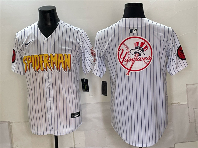 Men's New York Yankees X Spider-Man Team Big Logo White Limited Stitched Baseball Jersey 002 Men's New York Yankees X Spider-Man Team Big Logo White Limited Stitched Baseball Jersey 002